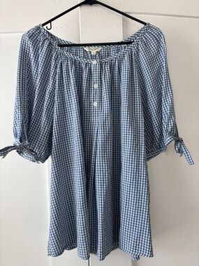 Max Studio Blue and White Gingham Peasant Blouse